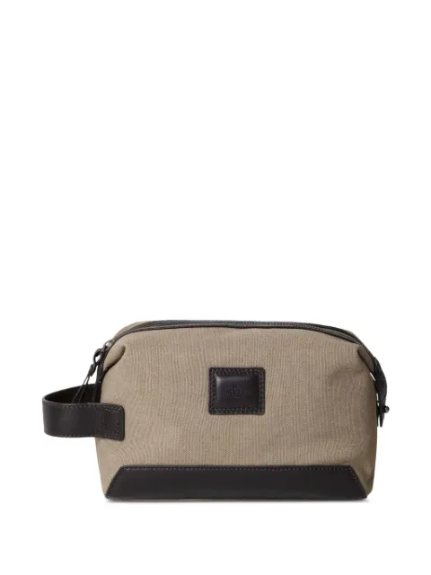 Hackett London Wells leather-trimmed canvas wash bag