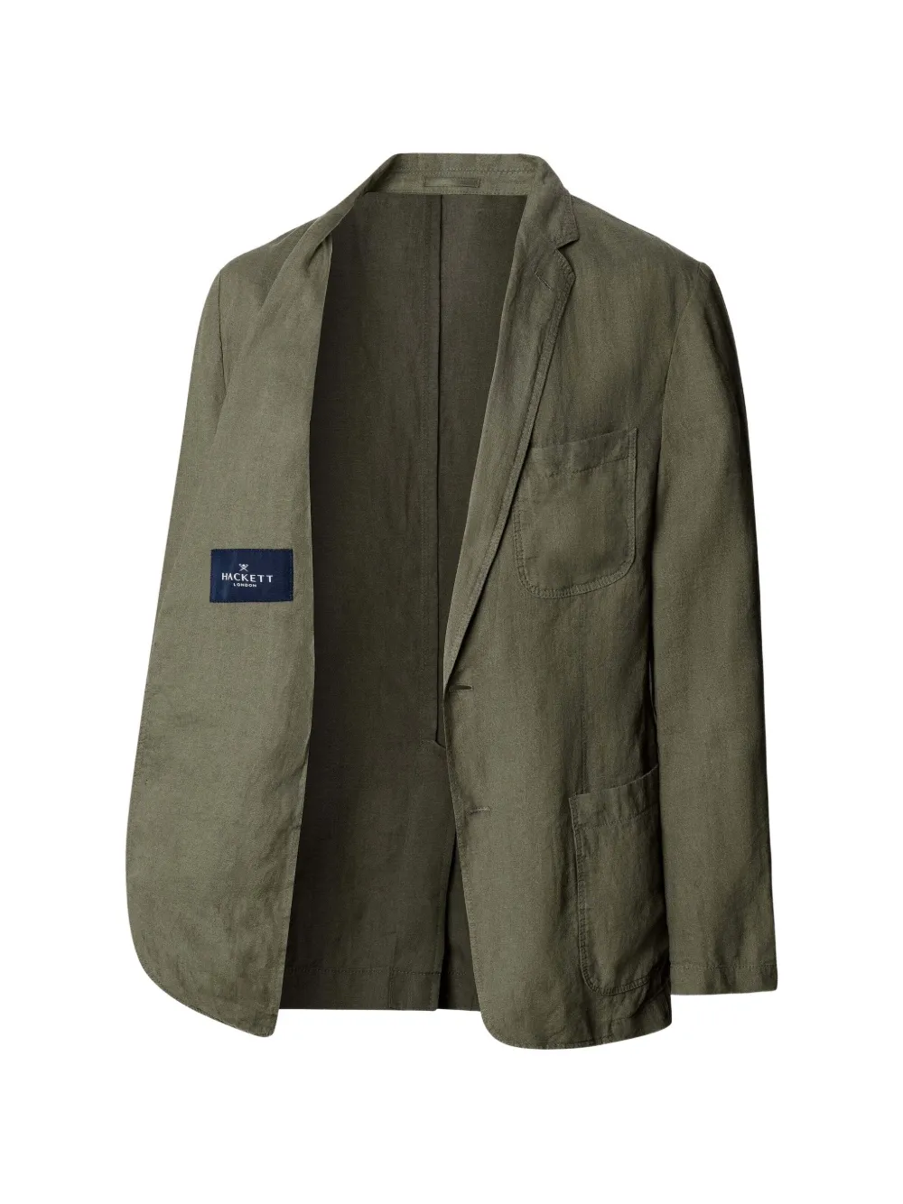 Hackett London Patch-pocket Linen Blazer In Green