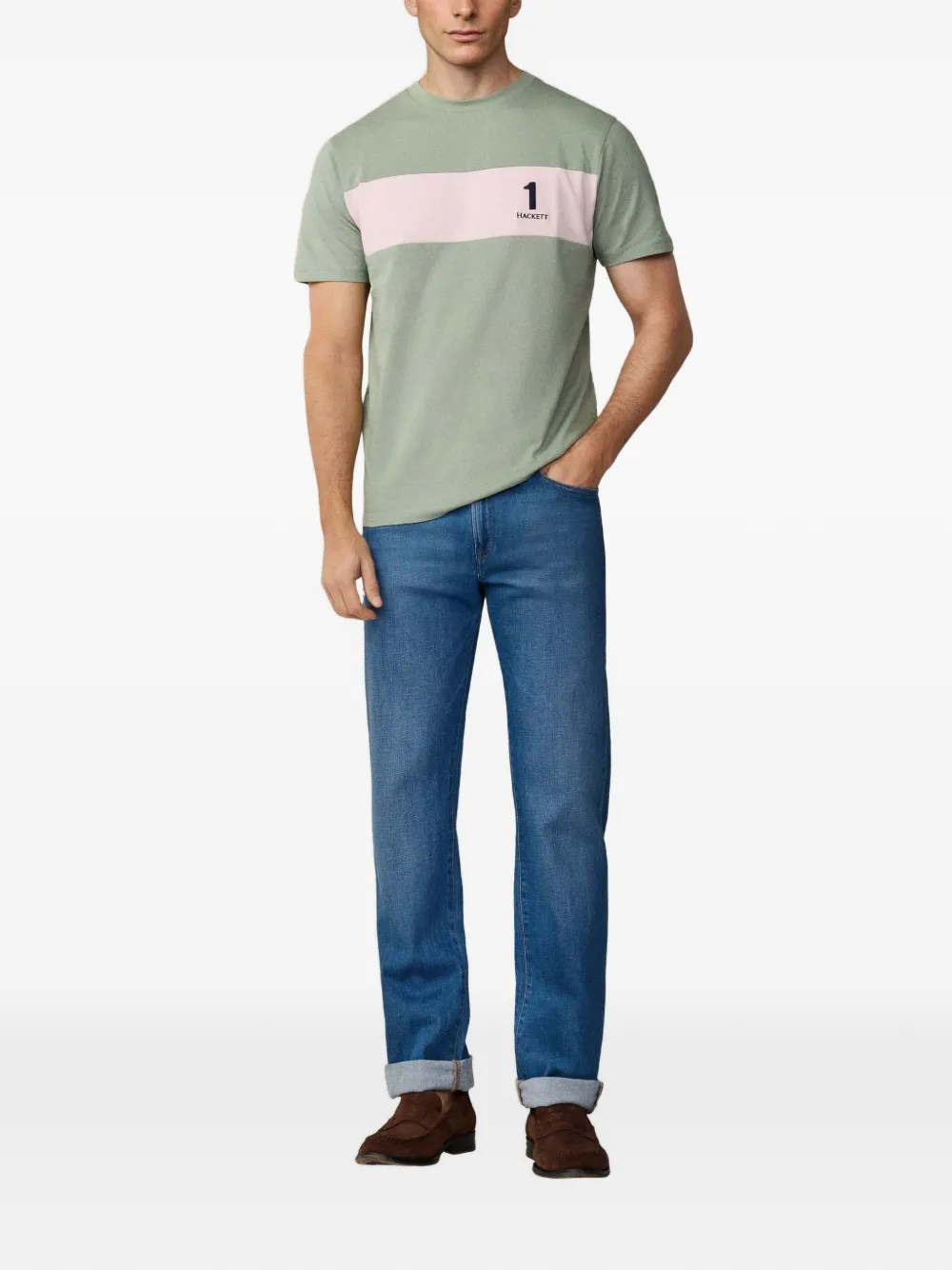 Hackett London T-shirt met colourblocking Groen