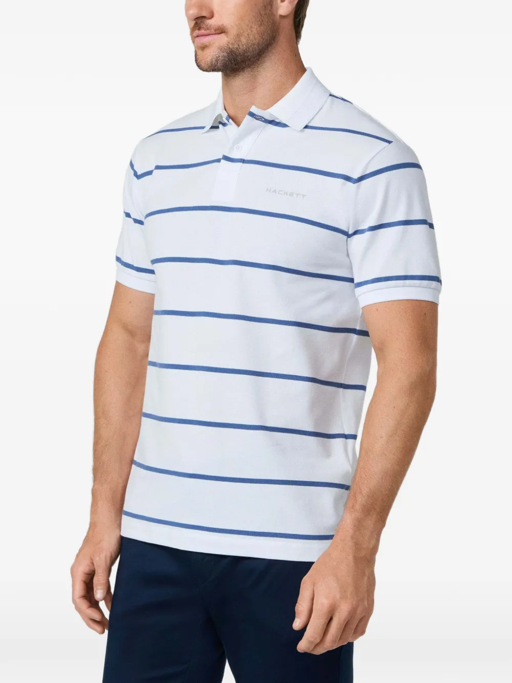 Hackett London Gestreept piqué poloshirt Wit