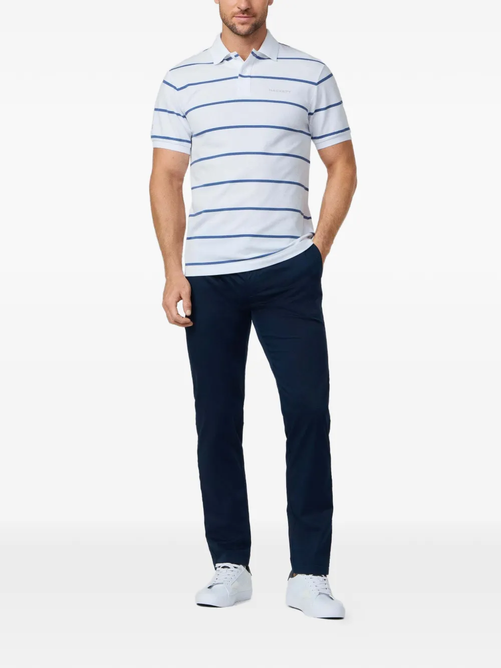Hackett London Gestreept piqué poloshirt Wit