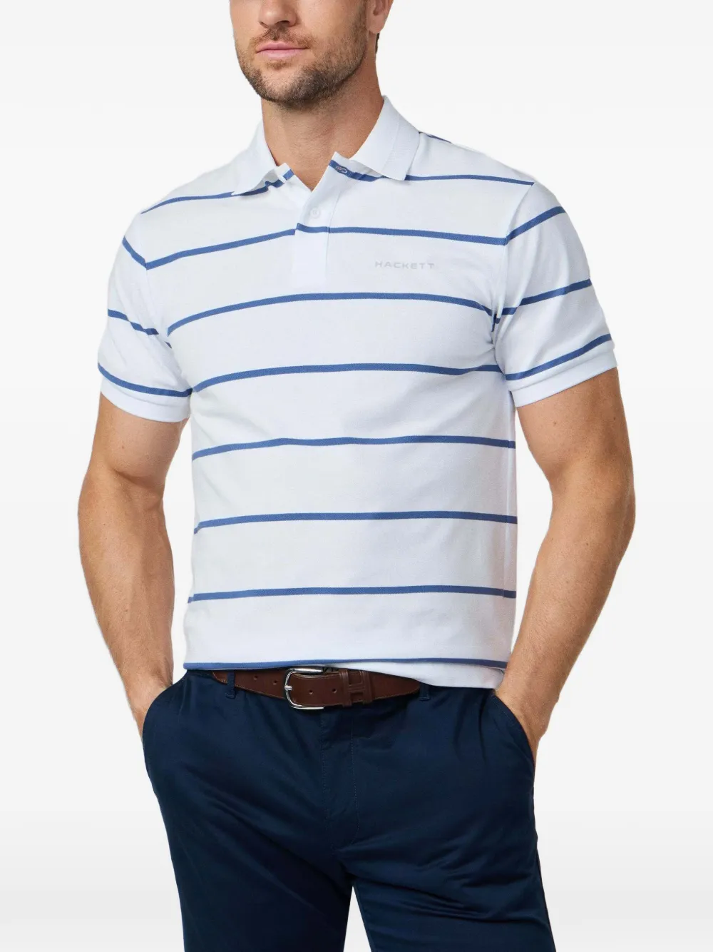 Hackett London Gestreept piqué poloshirt Wit