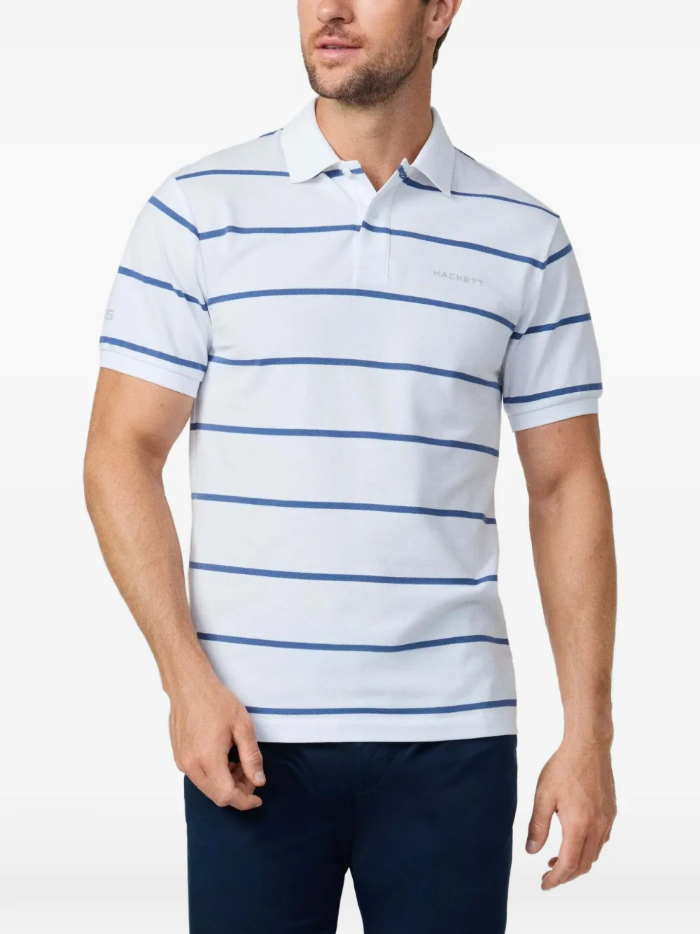 Hackett Striped Pique Polo Shirt In White