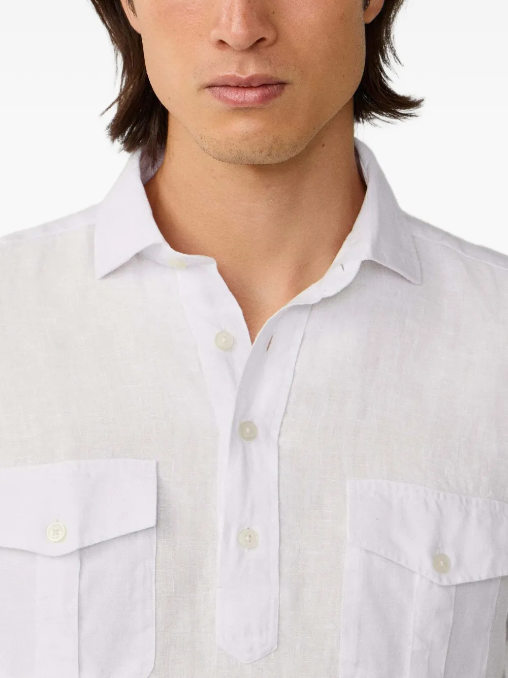 Hackett Linen Half-placket Shirt In White