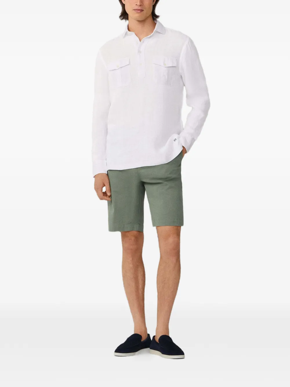 Hackett Linen Half-placket Shirt In White