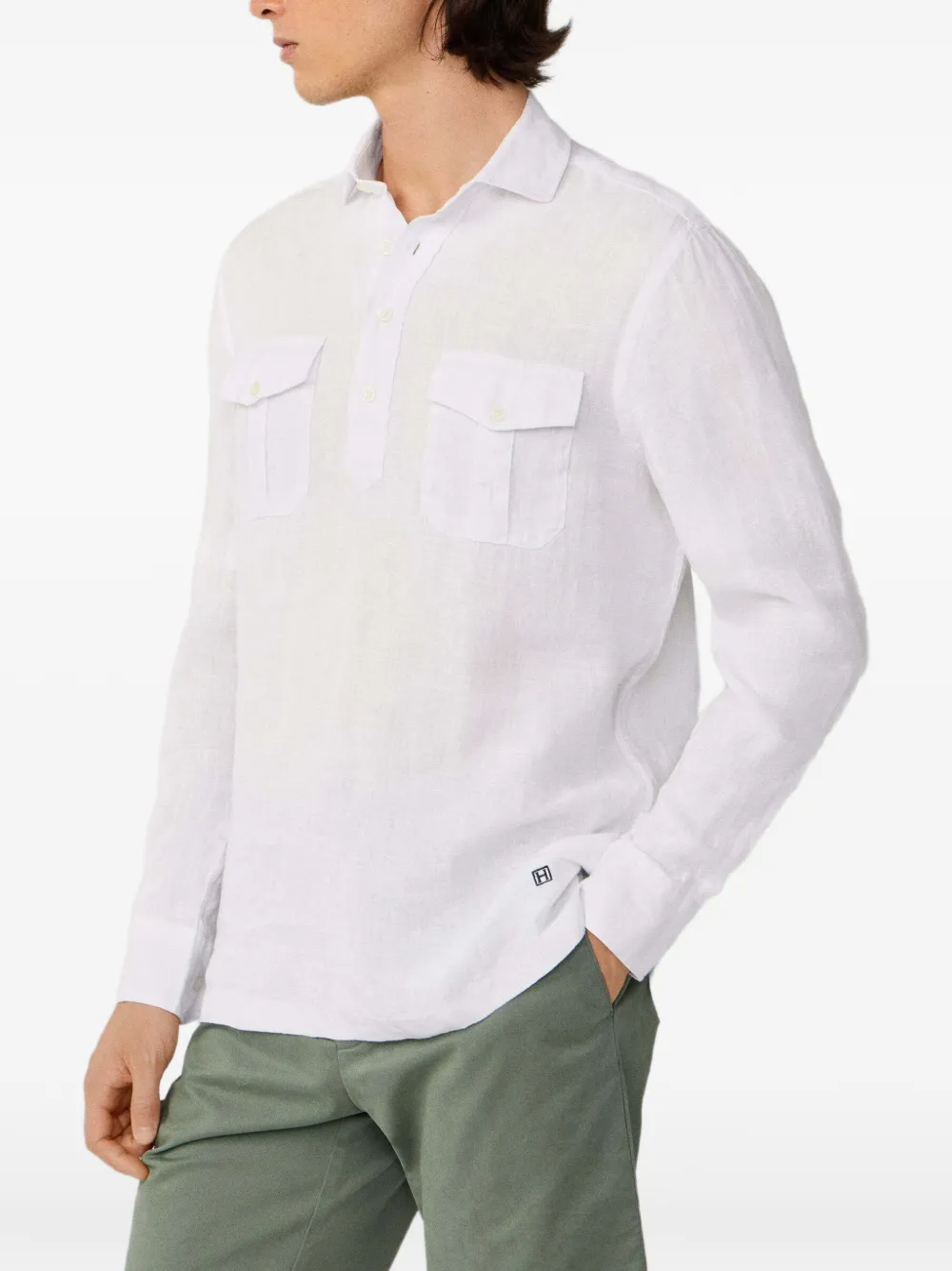Hackett Linen Half-placket Shirt In White