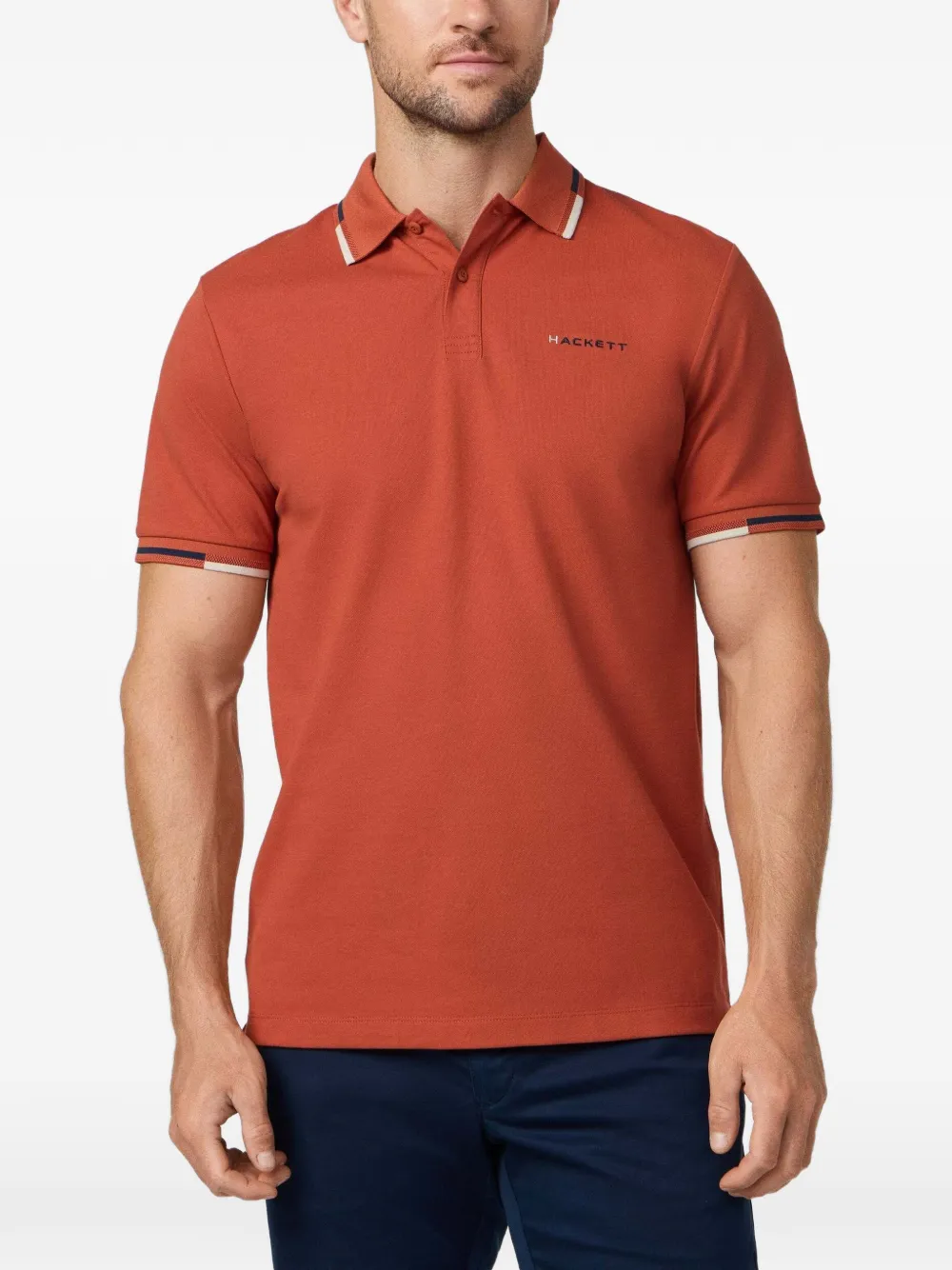 Hackett Tipped Jacquard Polo Shirt In Orange