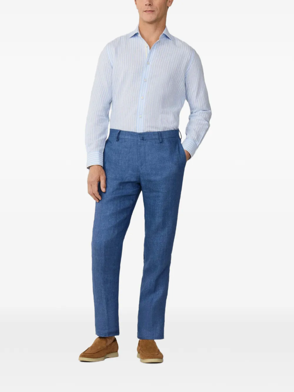 Hackett London Linnen broek met delavé-weving Blauw