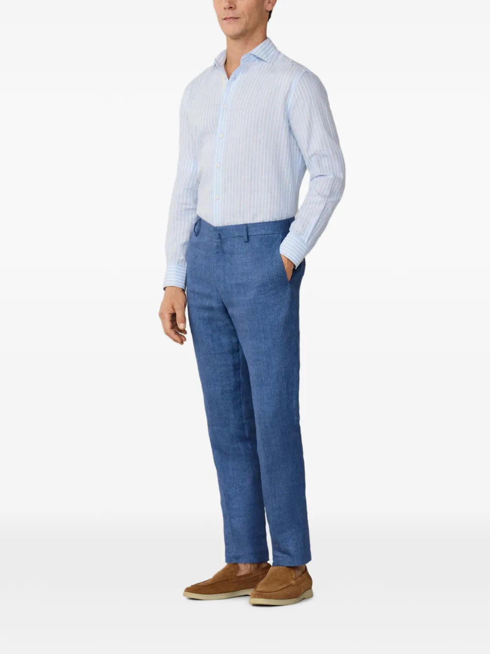 Hackett London Linnen broek met delavé-weving Blauw