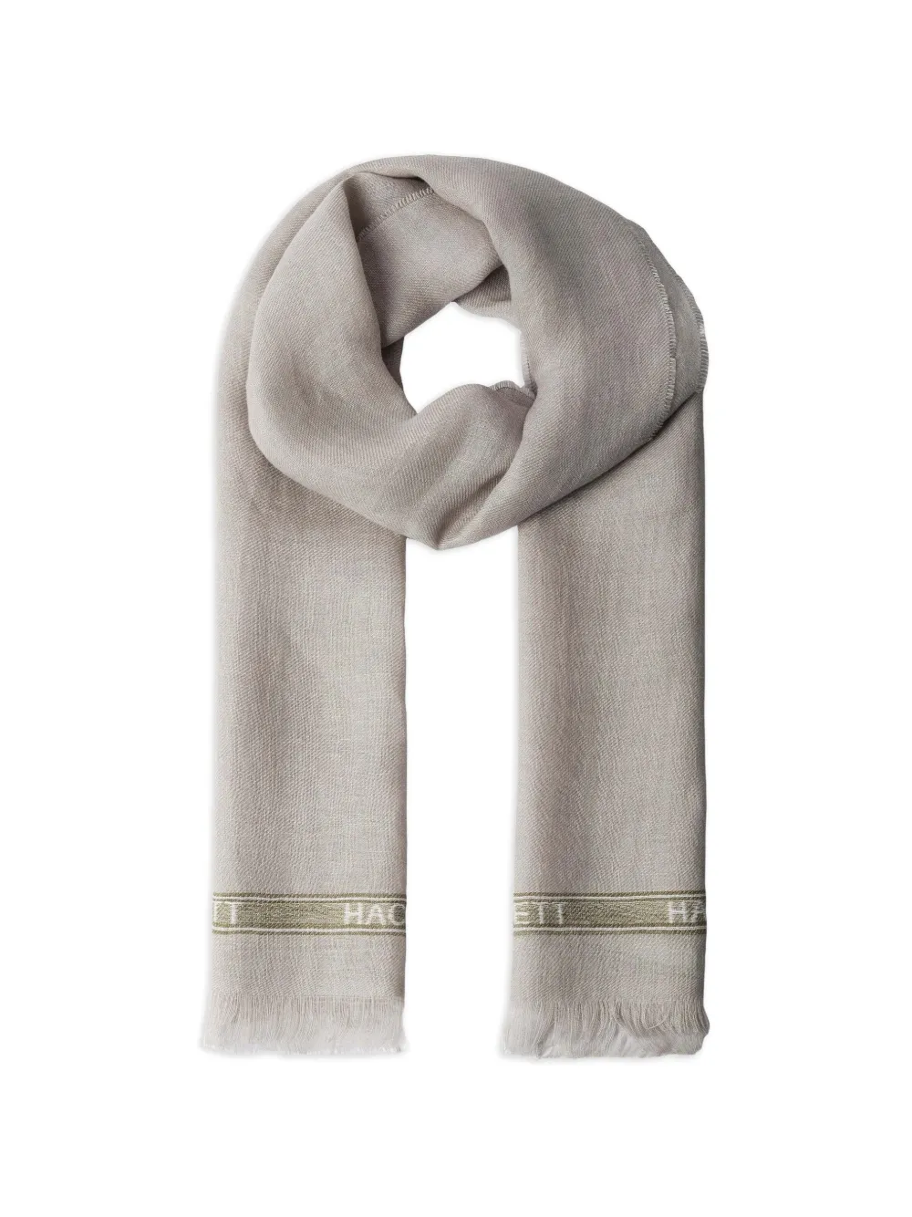 Hackett Logo-stripe Frayed Scarf In Gray