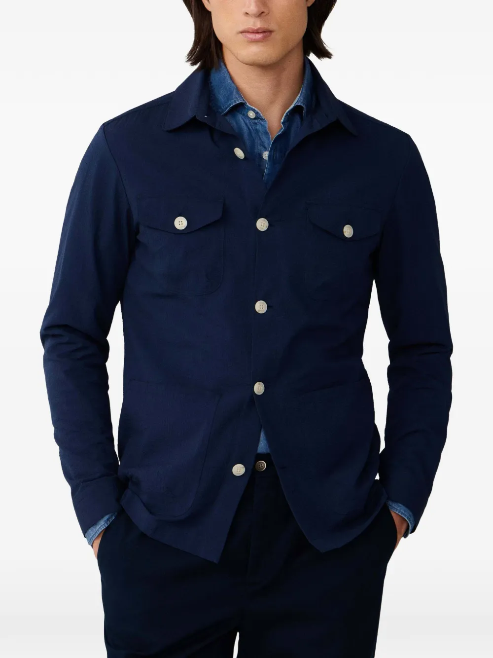 Hackett Seersucker Jacket In Blue