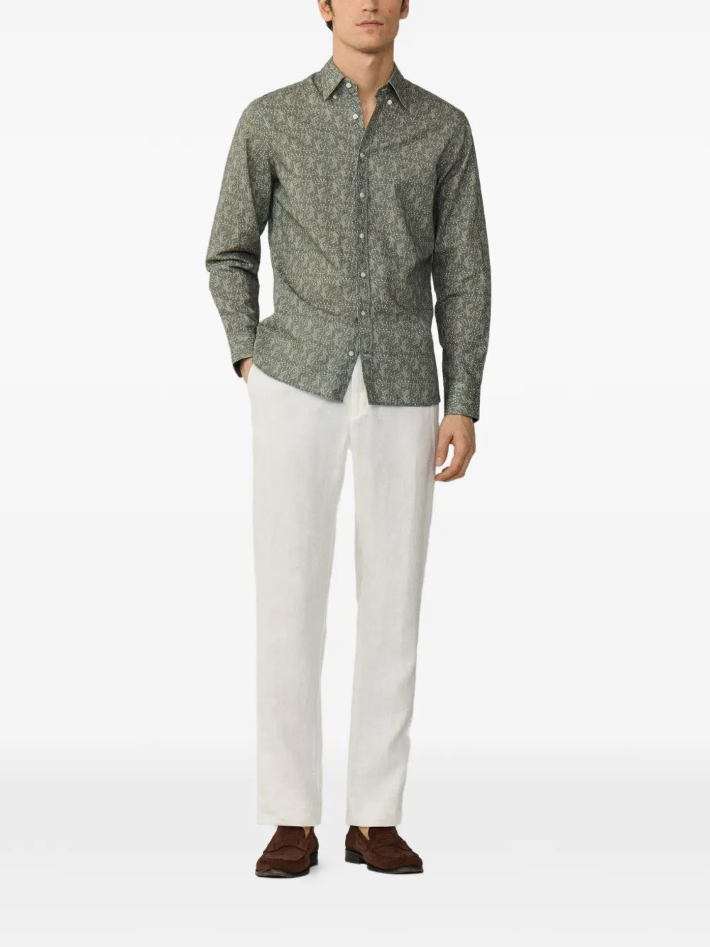 Hackett London Overhemd met Kent-kraag en tijgerprint Groen
