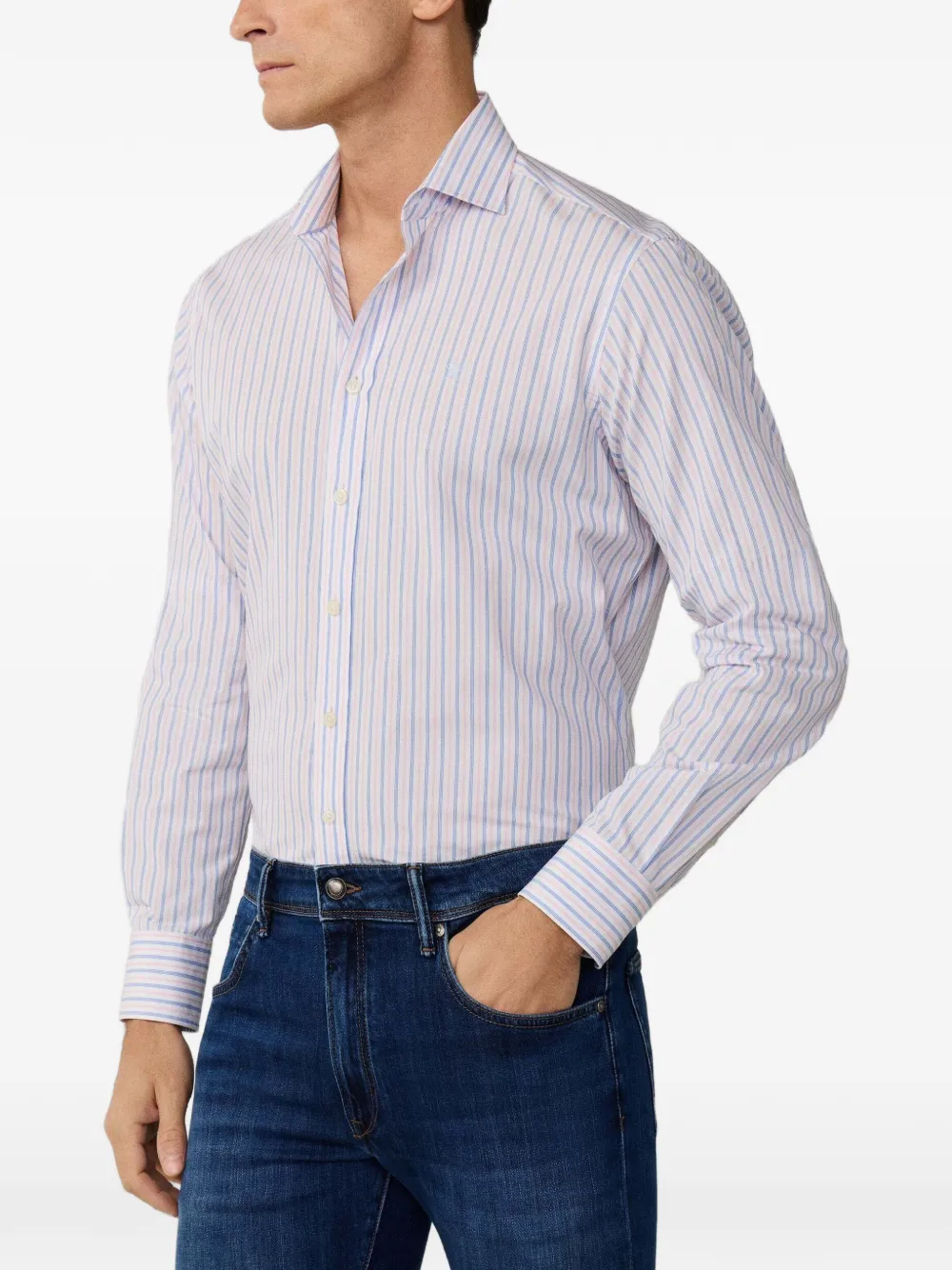 Hackett London Overhemd met lange mouwen en streep Roze