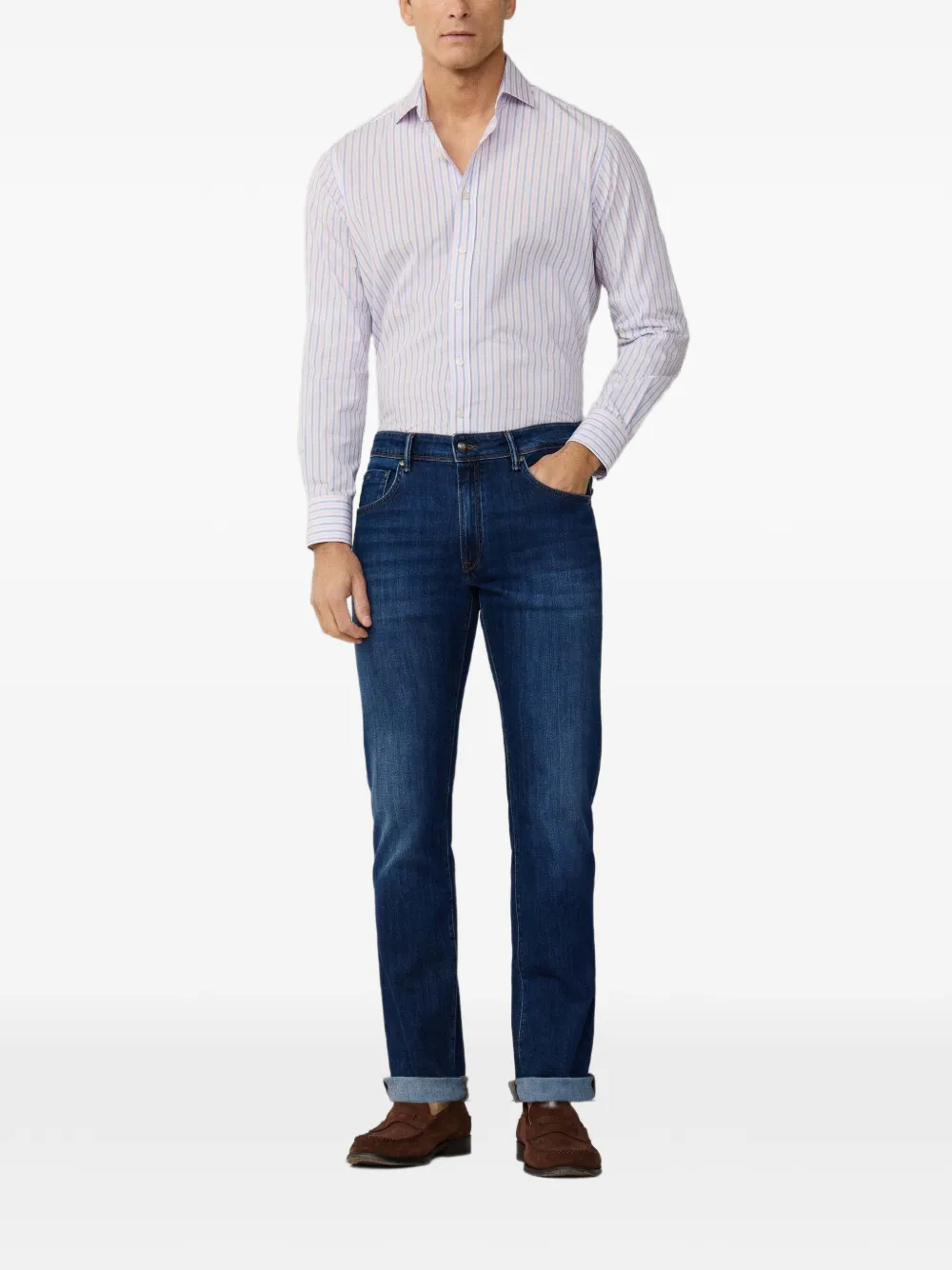 Hackett London Overhemd met lange mouwen en streep Roze