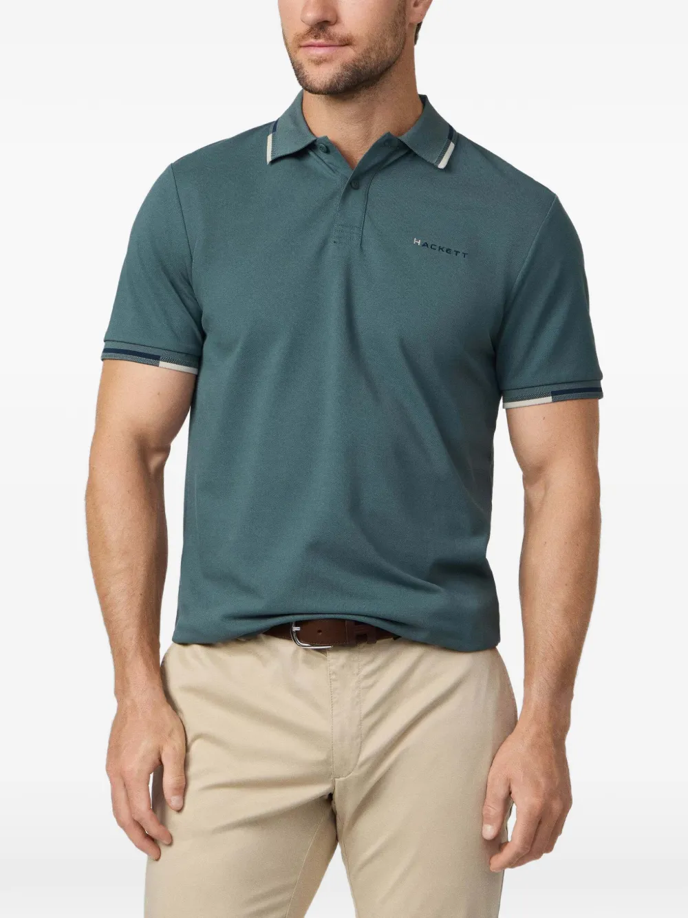 Hackett London Poloshirt met jacquard Groen