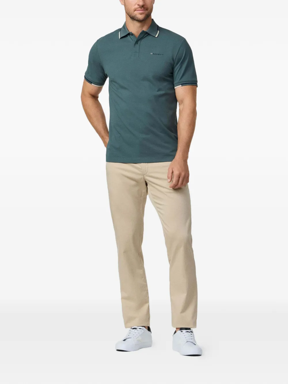 Hackett London Poloshirt met jacquard Groen