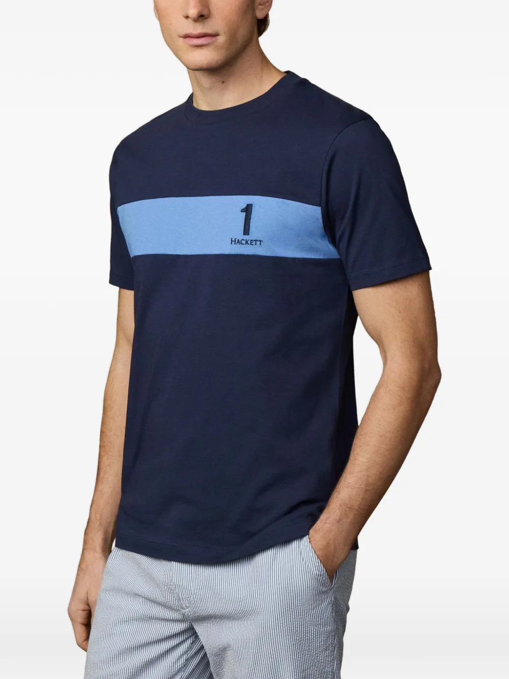 Hackett Colour-block Panel T-shirt In Blue