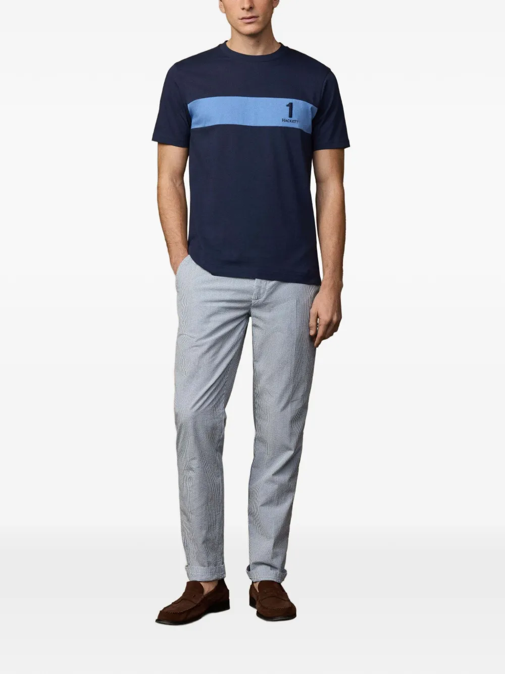 Hackett Colour-block Panel T-shirt In Blue