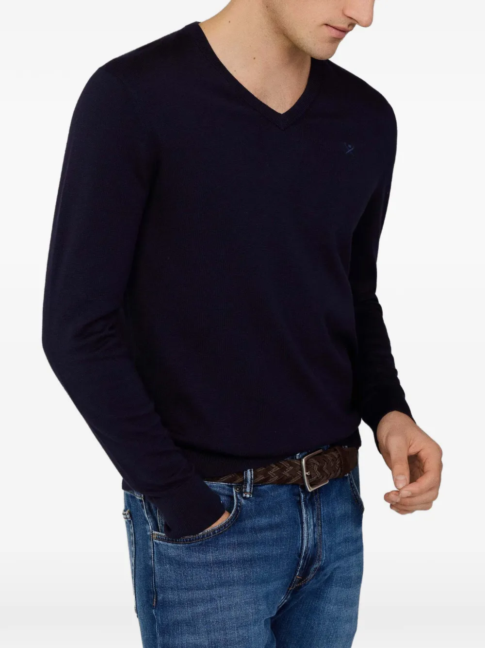 Hackett London Sweater met geborduurd detail en V-hals Blauw