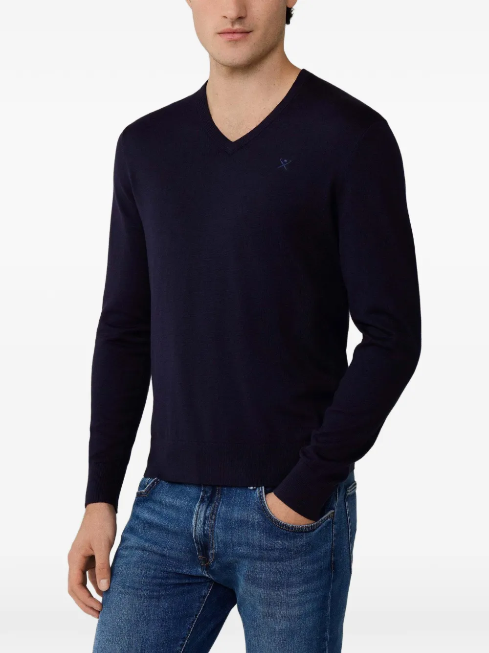 Hackett London Sweater met geborduurd detail en V-hals Blauw