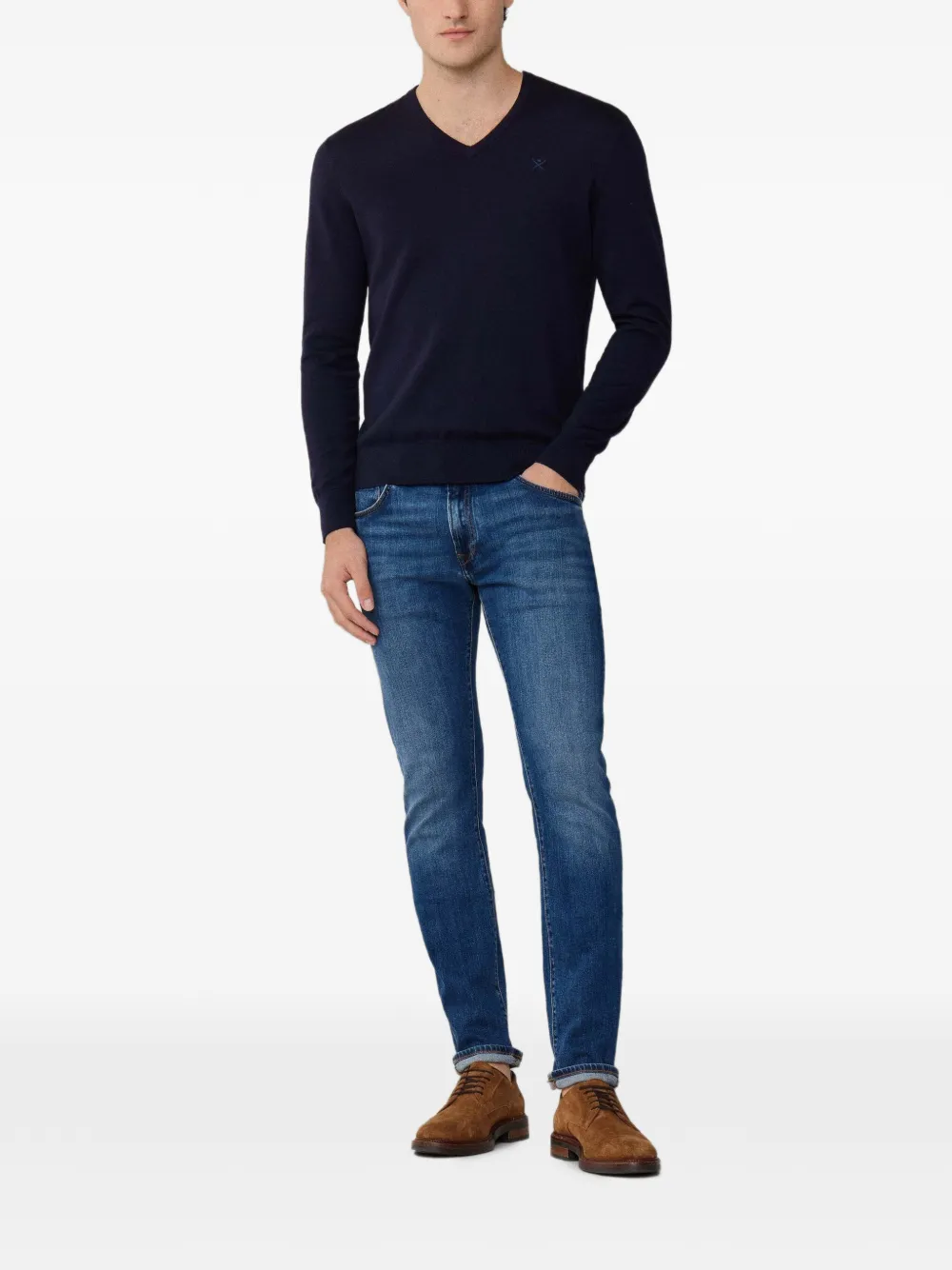 Hackett London Sweater met geborduurd detail en V-hals Blauw