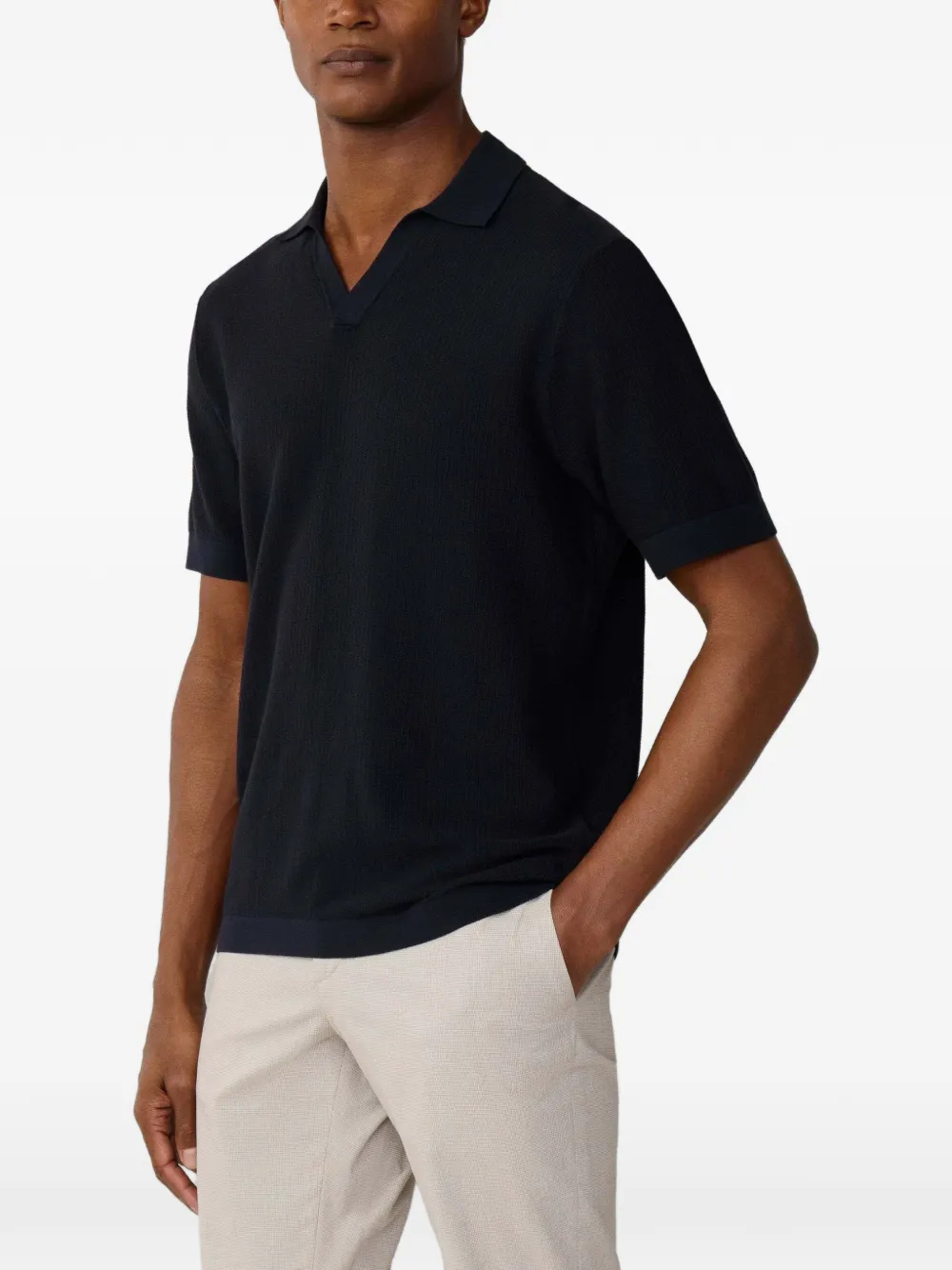 Hackett Textured-knitted T-shirt In Blue