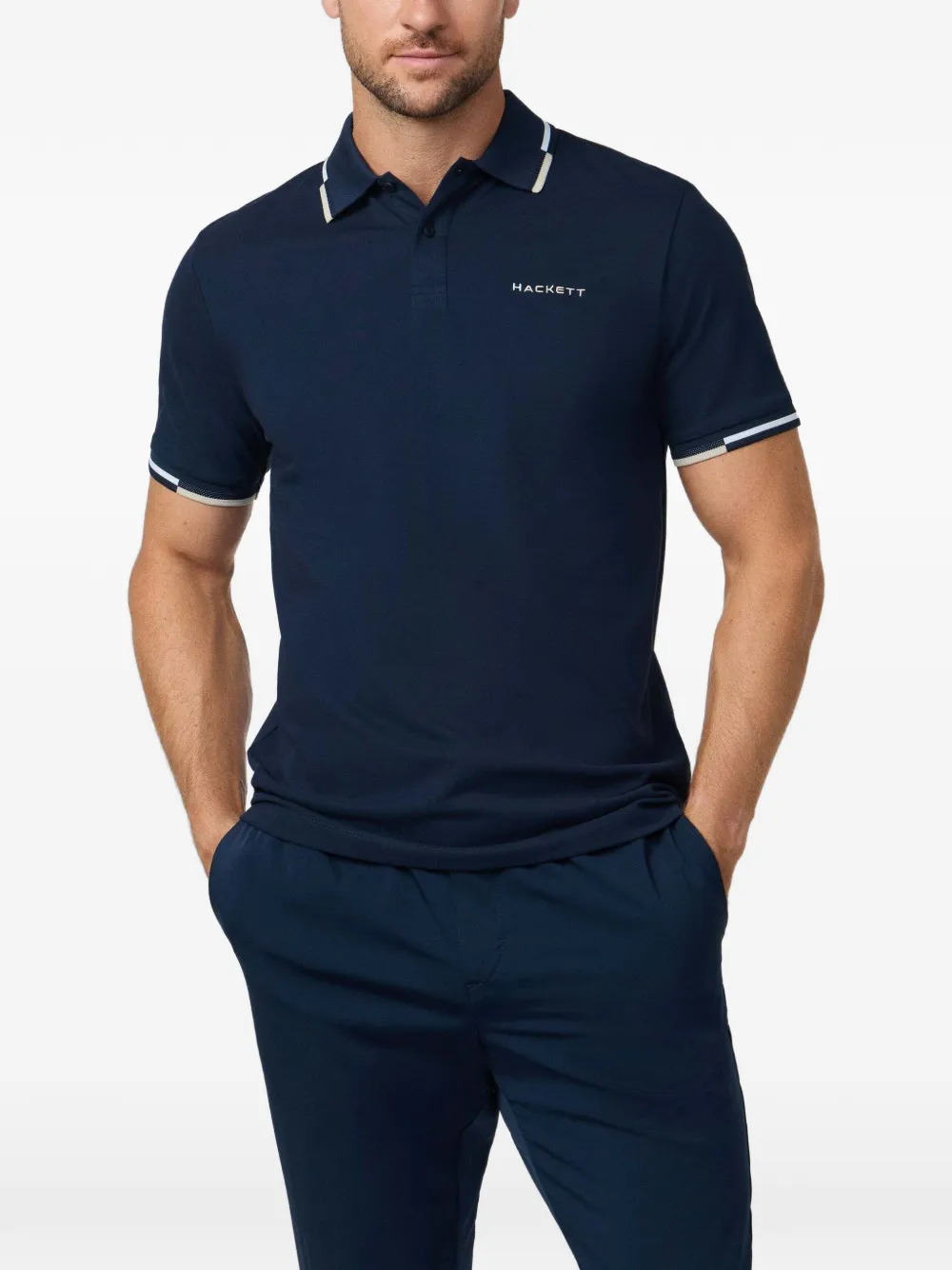 Hackett Jacquard-detail Polo Shirt In Blue
