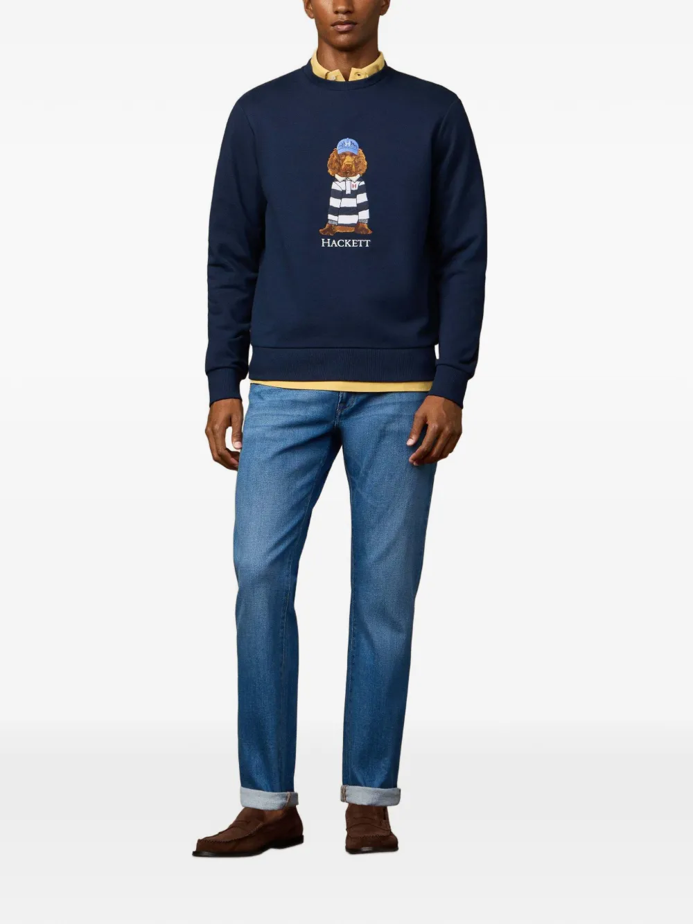 Hackett London Harry Heritage sweater met borduurwerk Blauw