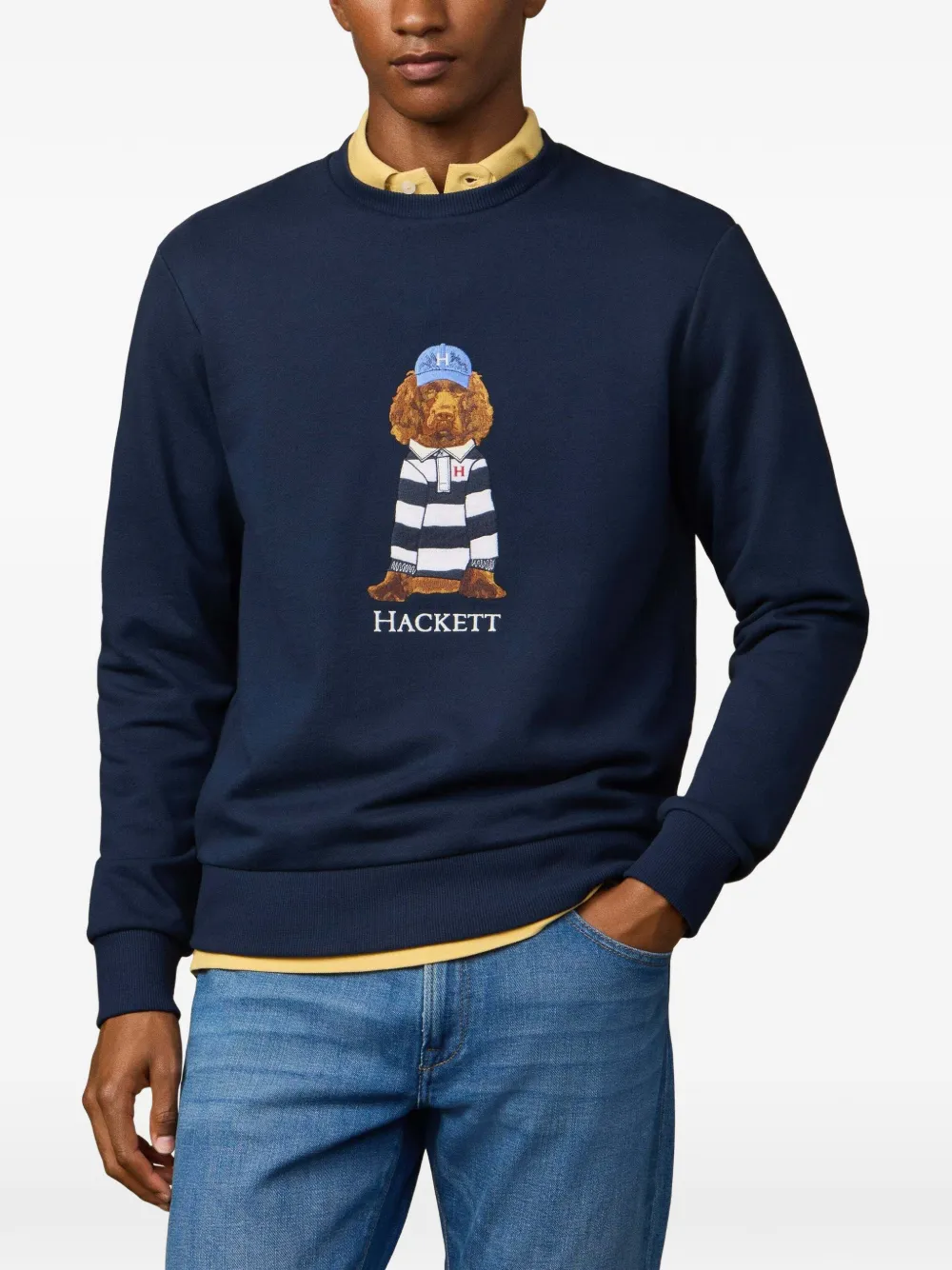 Hackett London Harry Heritage sweater met borduurwerk Blauw