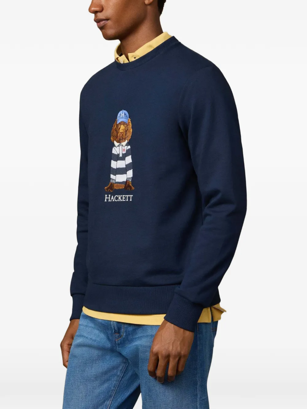 Hackett London Harry Heritage sweater met borduurwerk Blauw