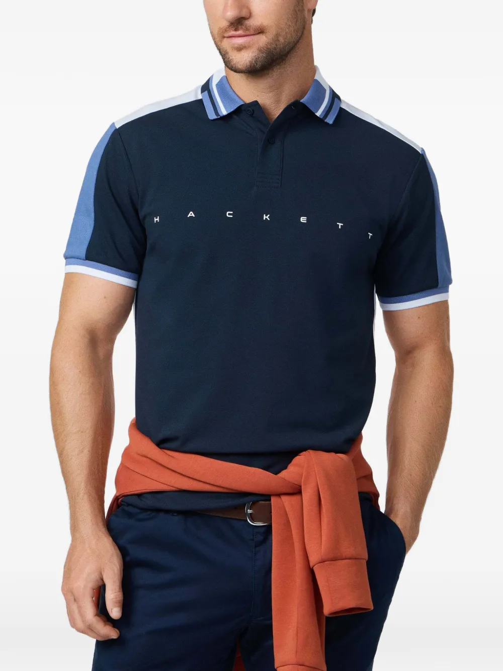 Hackett London Katoenen poloshirt met korte mouwen en logoprint Blauw