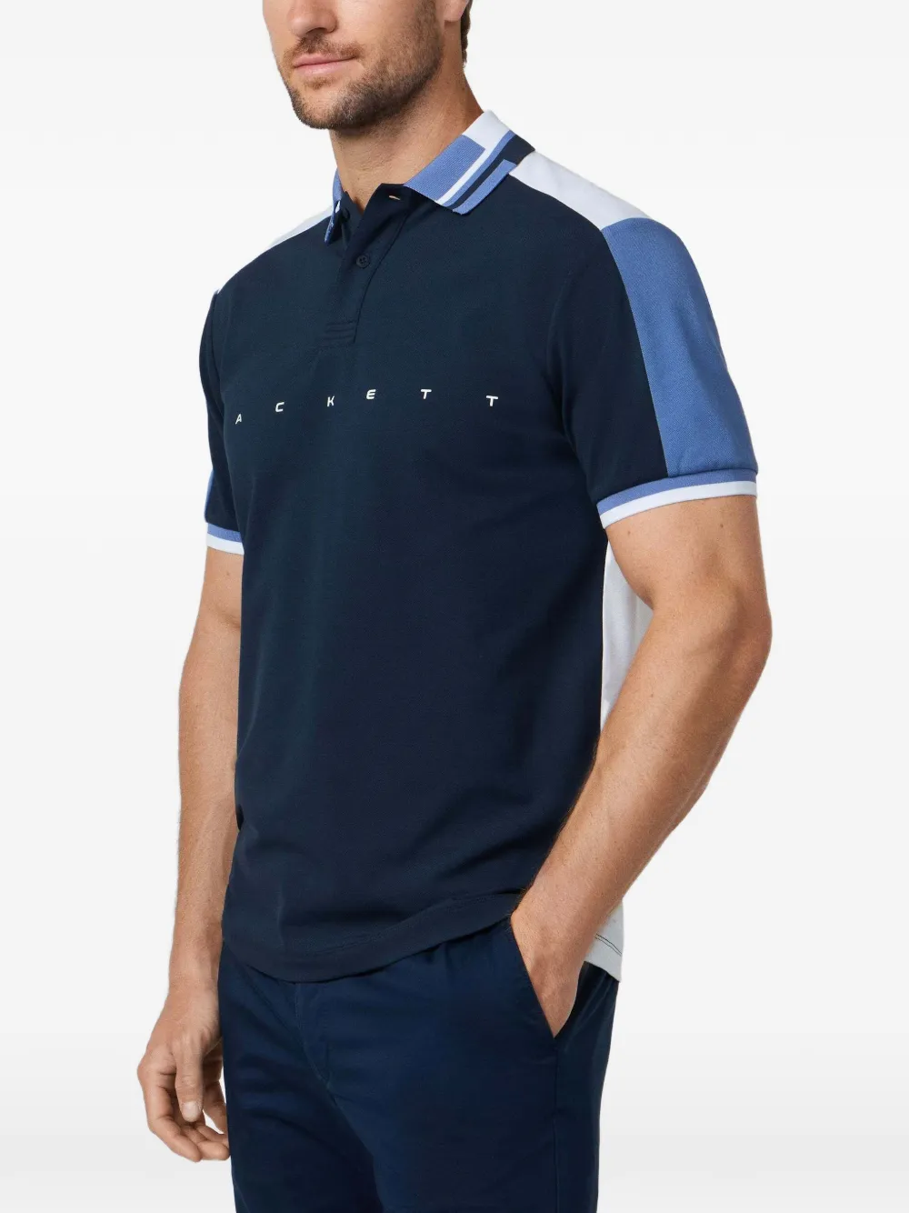 Hackett London Katoenen poloshirt met korte mouwen en logoprint Blauw