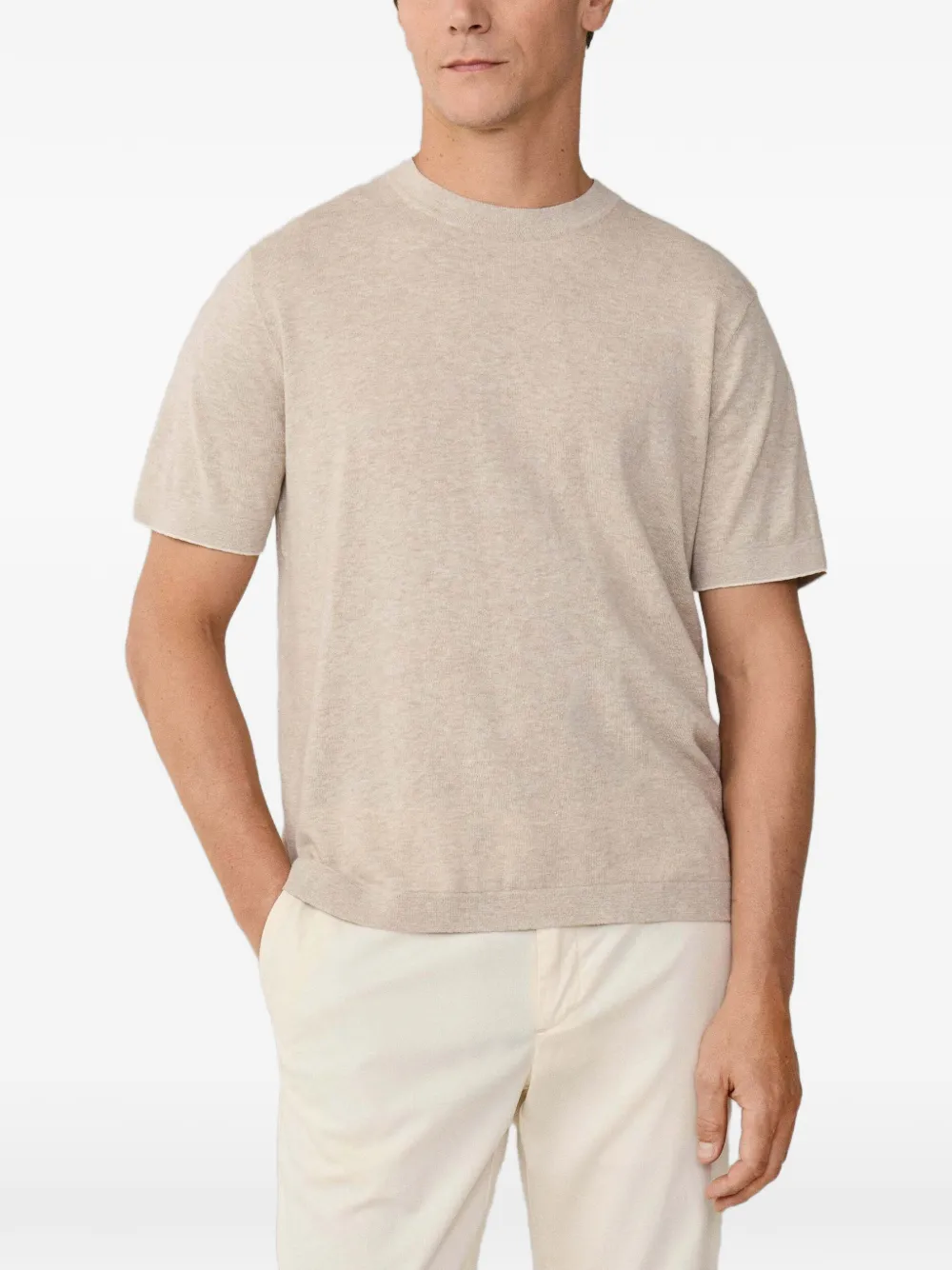 Hackett Cotton-linen Knit T-shirt In Neutral