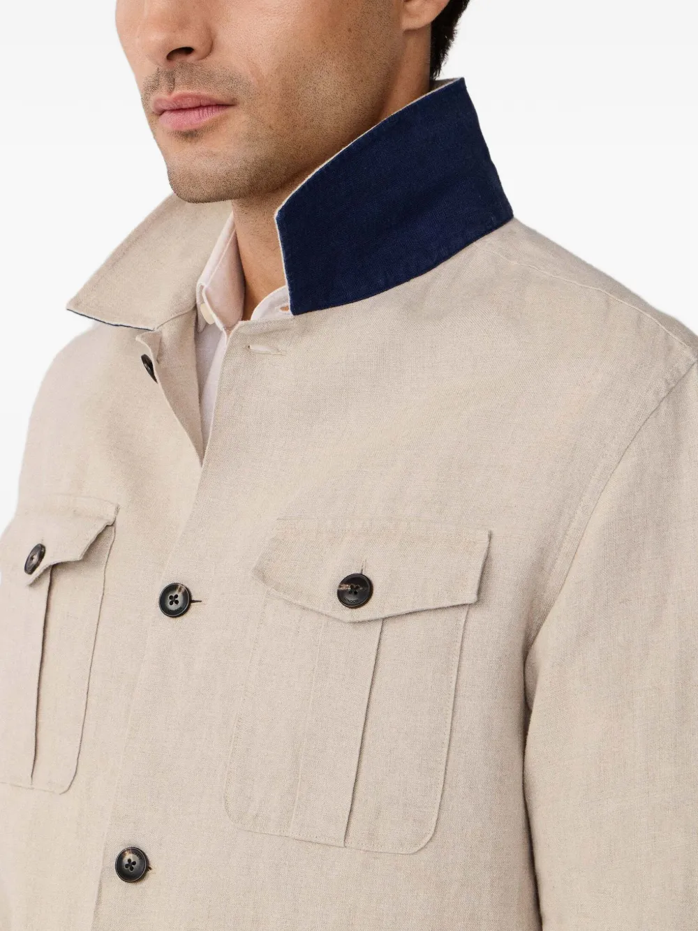 Hackett Four-pocket Linen Jacket In Neutral