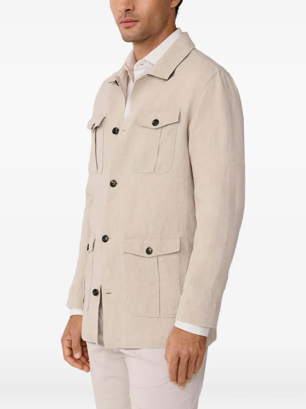 Hackett Four-pocket Linen Jacket In Neutral