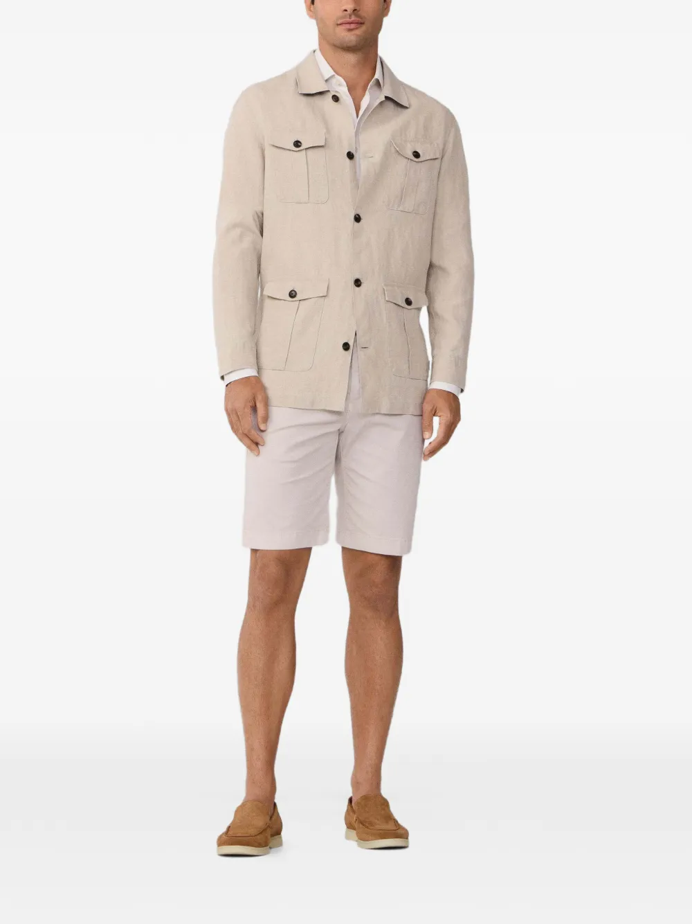 Hackett Four-pocket Linen Jacket In Neutral