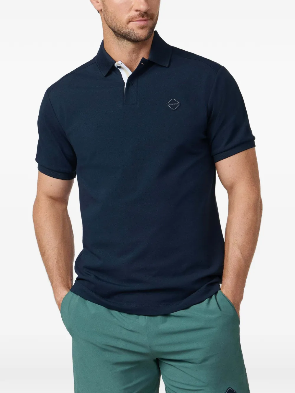 Hackett London Poloshirt mit gestreifter Knopfleiste - Blau