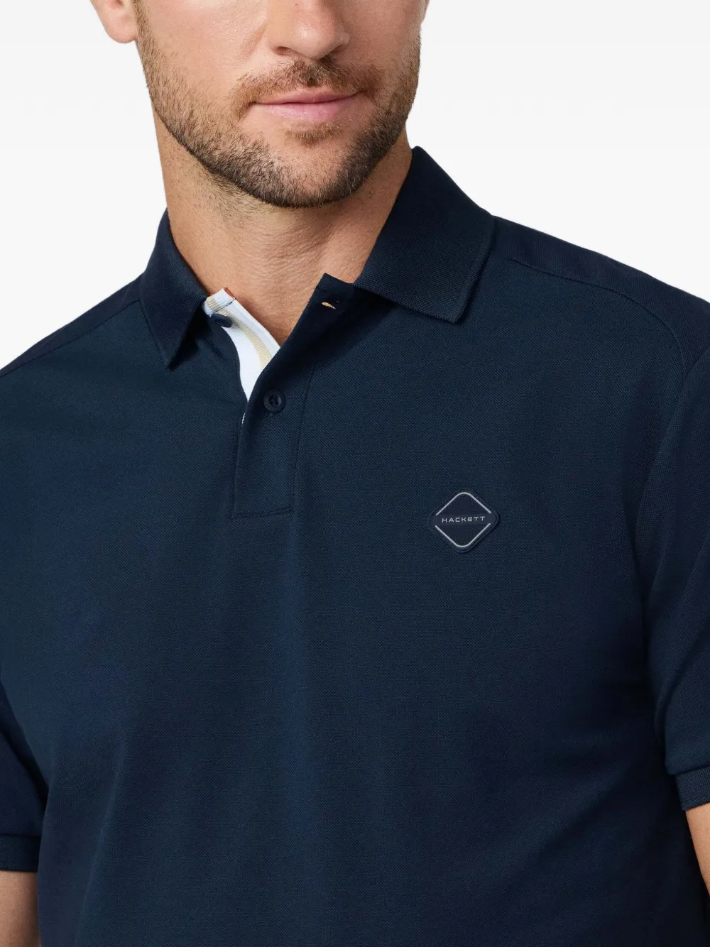 Hackett London Poloshirt met gestreept plakkaat Blauw