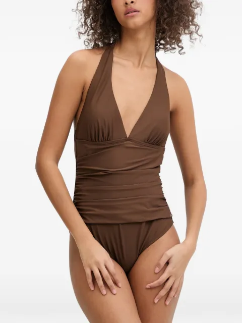 DKNY traje de baño fruncido con cuello halter