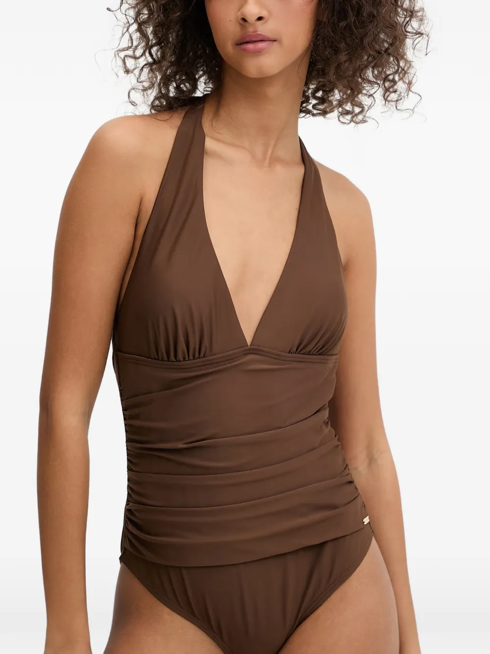 DKNY Badpak met halternek en ruches Bruin