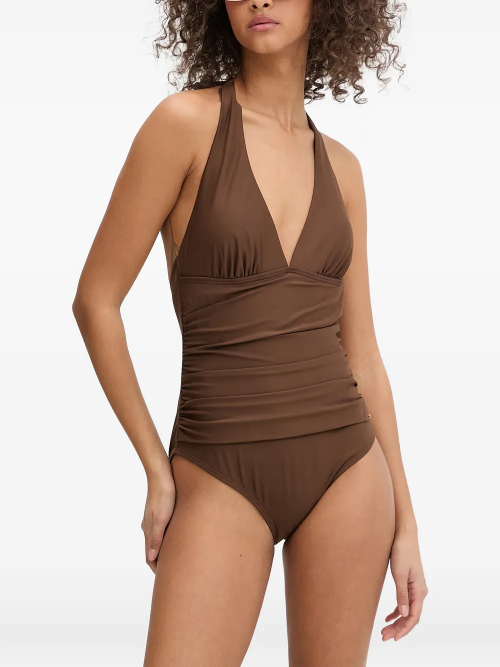 DKNY Badpak met halternek en ruches Bruin