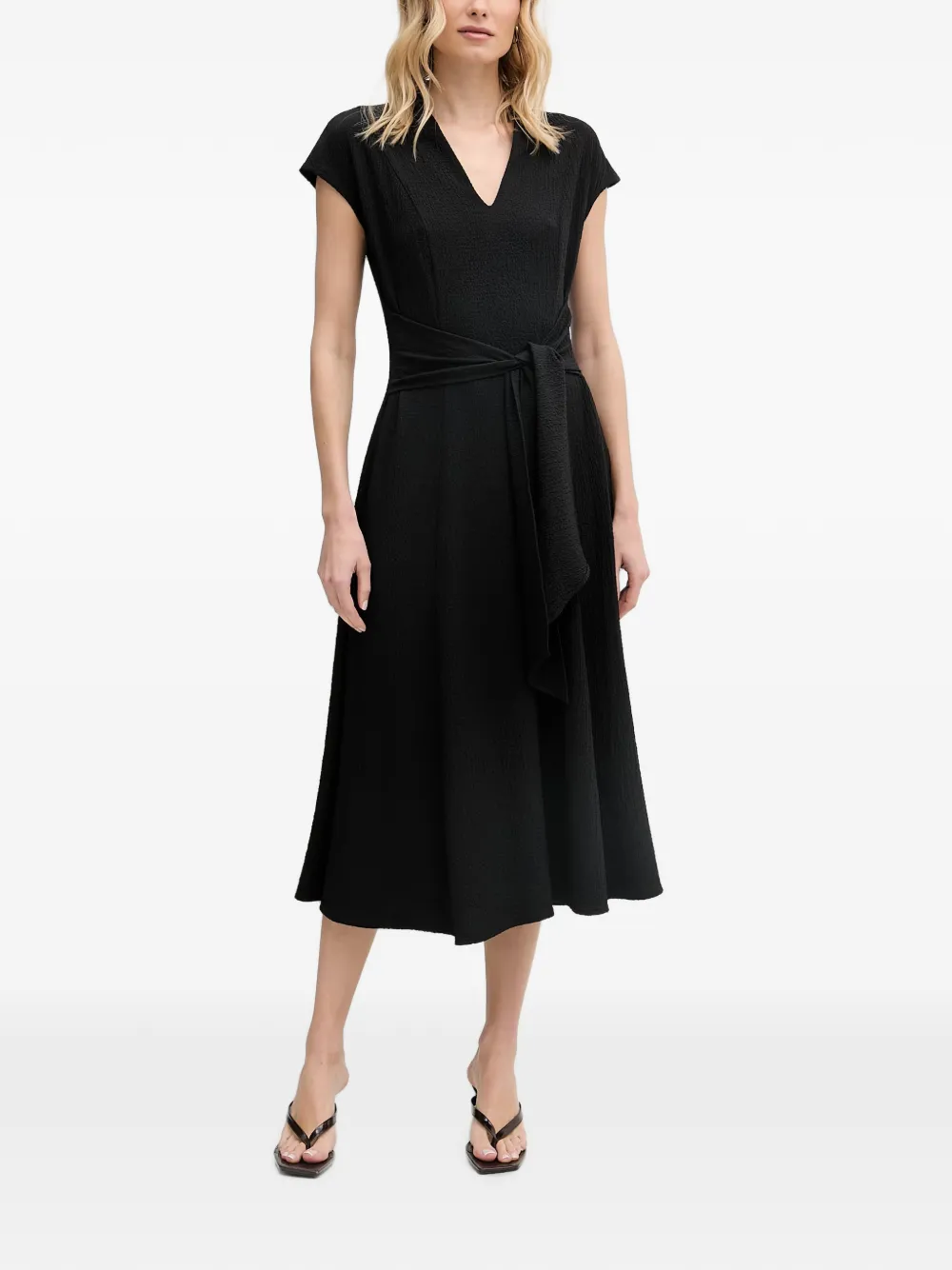 Joseph Ribkoff belted crinkled-finish midi dress - Nero