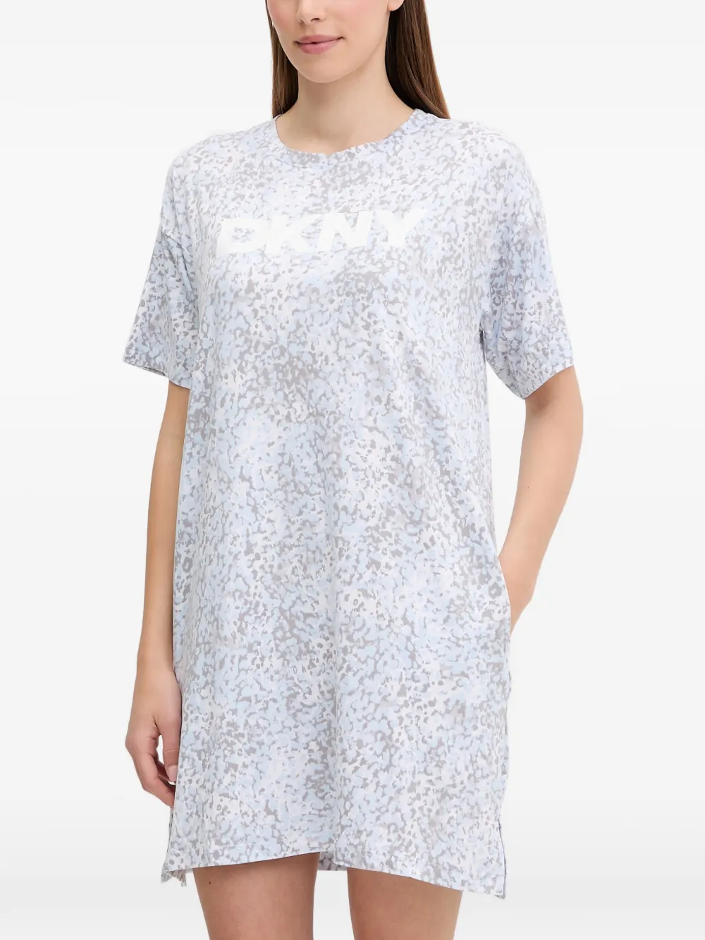 DKNY leopard-print logo-print nightdress - Blau