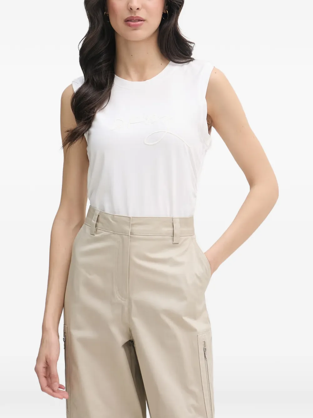 DKNY logo-embroidered sleeveless top - Bianco