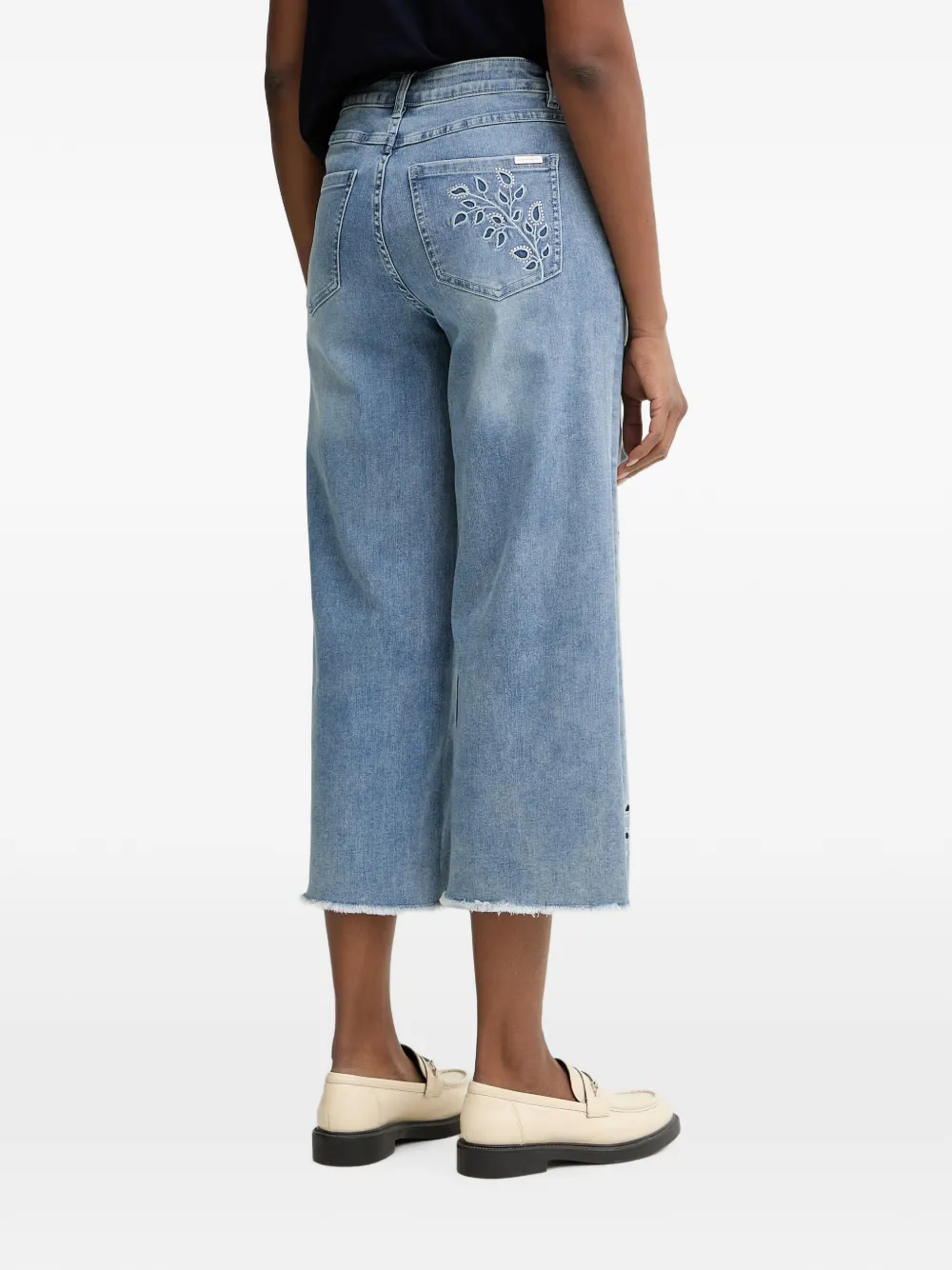 Joseph Ribkoff Gerafelde jeans met geborduurde ringlets Blauw