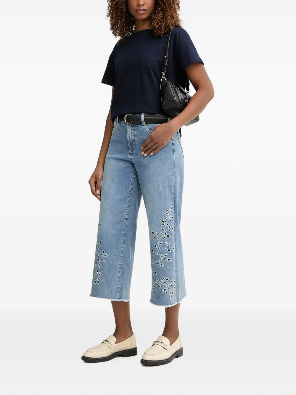 Joseph Ribkoff Gerafelde jeans met geborduurde ringlets Blauw