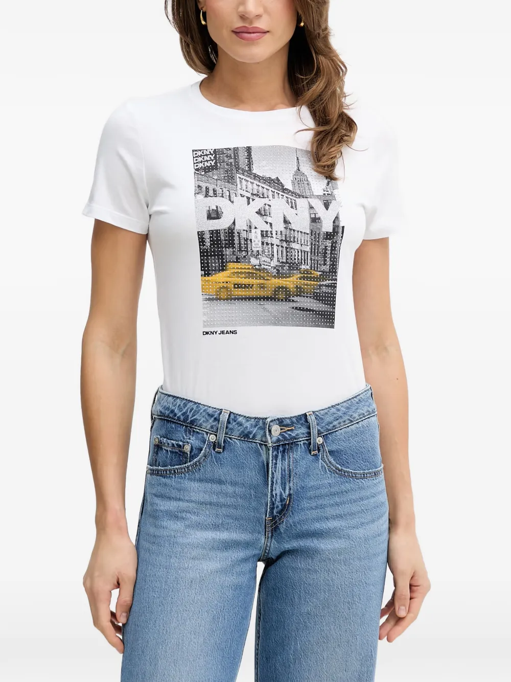 DKNY crystal-embellished graphic-print T-shirt · M