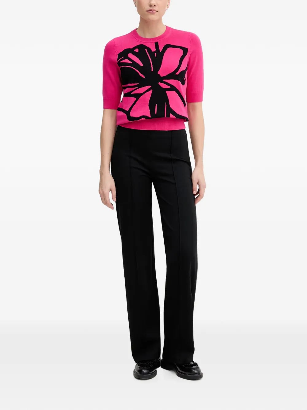 DKNY Trui met bloemen intarsia en korte mouwen Roze