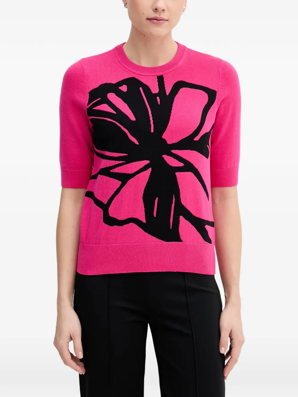DKNY floral-intarsia short-sleeve sweater - Rosa