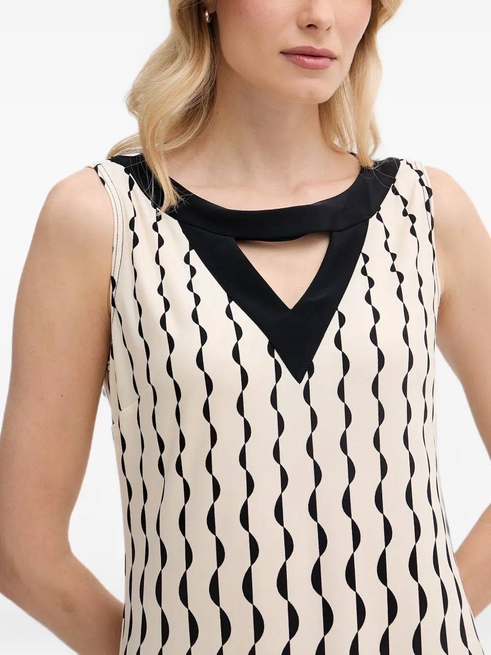 Joseph Ribkoff Midi-jurk met geometrische print en uitgesneden details Beige
